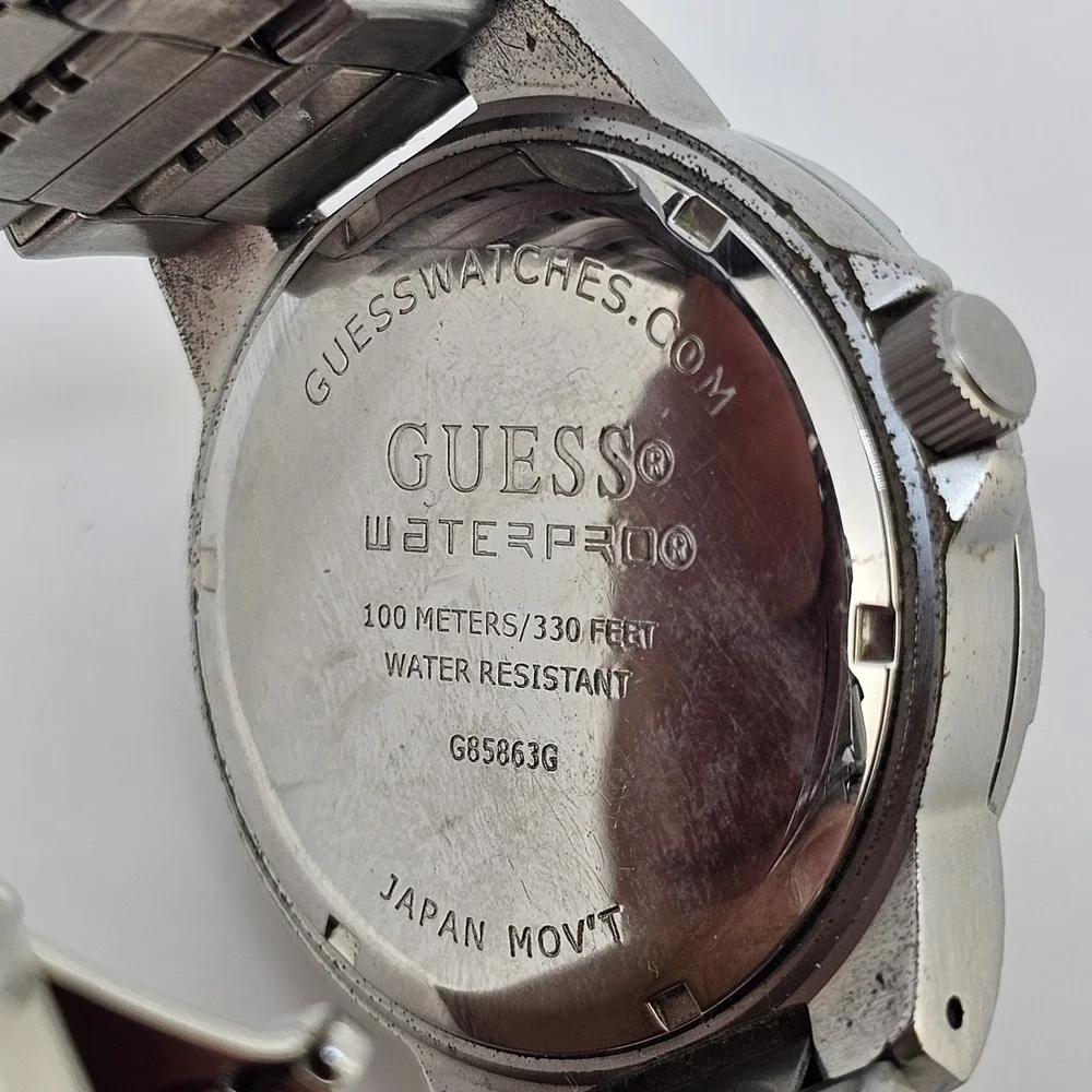 Guess Men's Watch 42MM Gray Dial Date Day Gray Bracelet Band 6.5